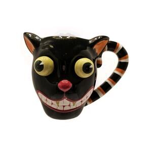 Lillian Vernon Halloween Black Cat Mug Cup Wiggly Eyes Pumpkin Vampire Stripe